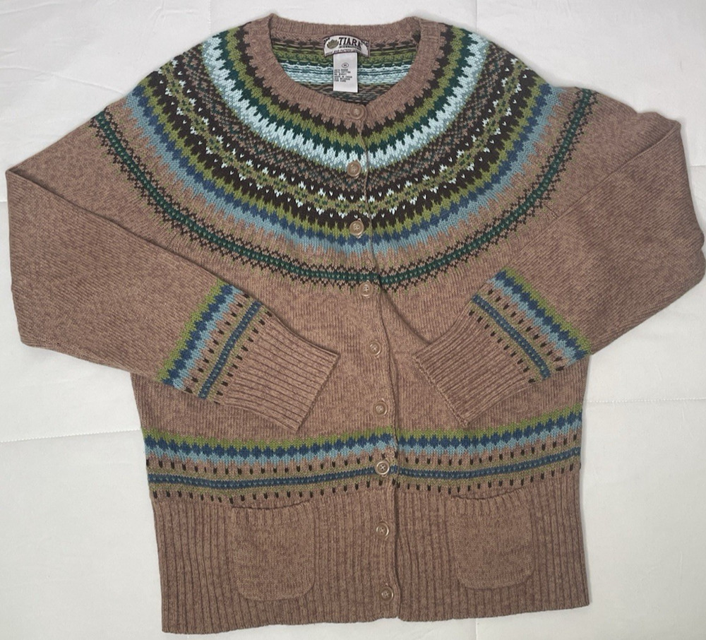 Tiara International Cardigan Sweater Women’s M Fair Isle Knit Ramie Cotton